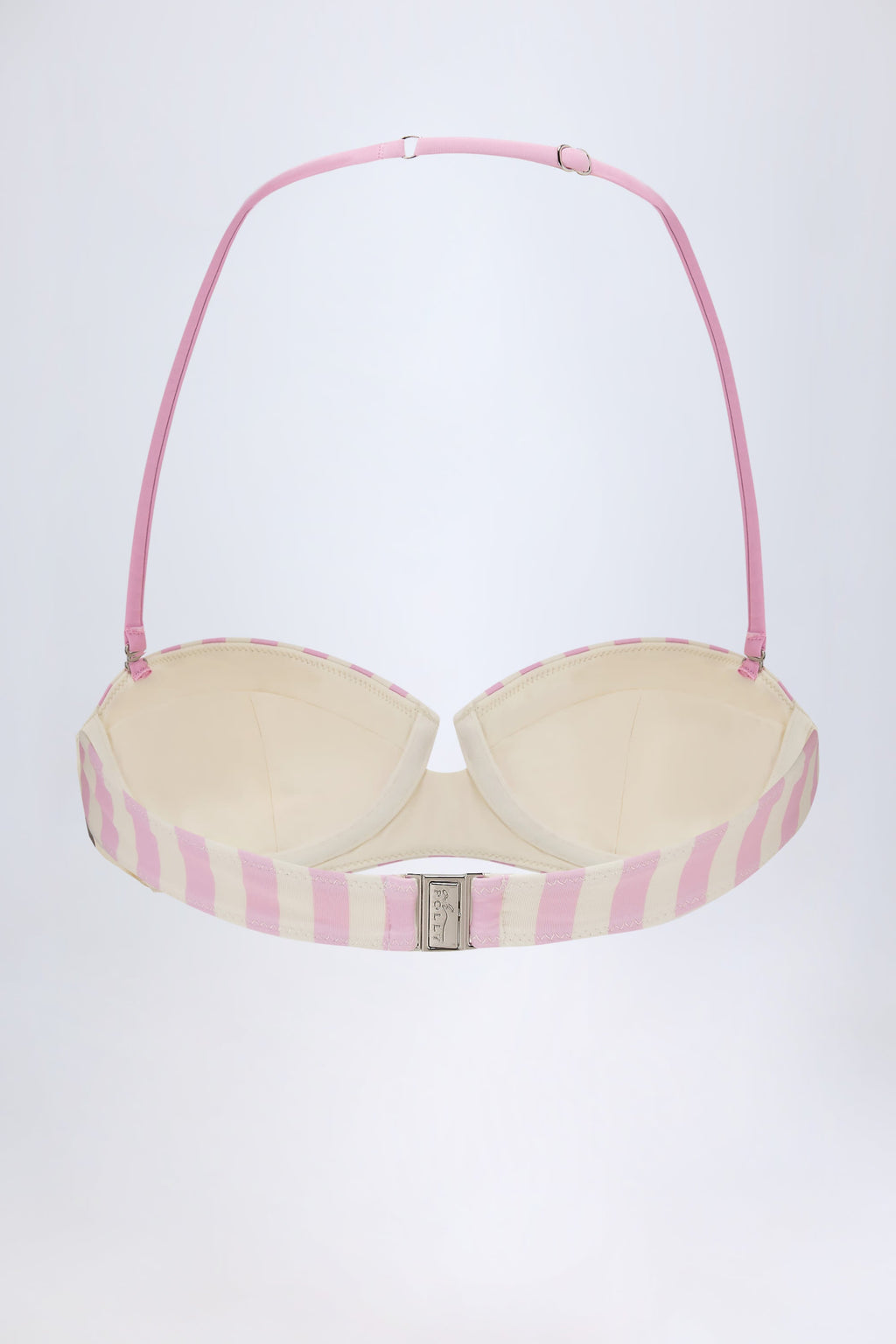 Women's Underwired Halterneck Balconette Bikini Top in Mauve Stripe — Swimwear