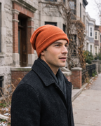 Men's Everyday Knit Beanie — Tangerine / 50 × 27 cm — lifestyle — wb-gender-final-160