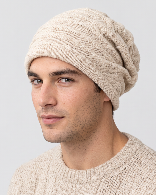 Men's Cashmere Slouchy Beanie — Apricot — hero [WB final 4:5 0]
