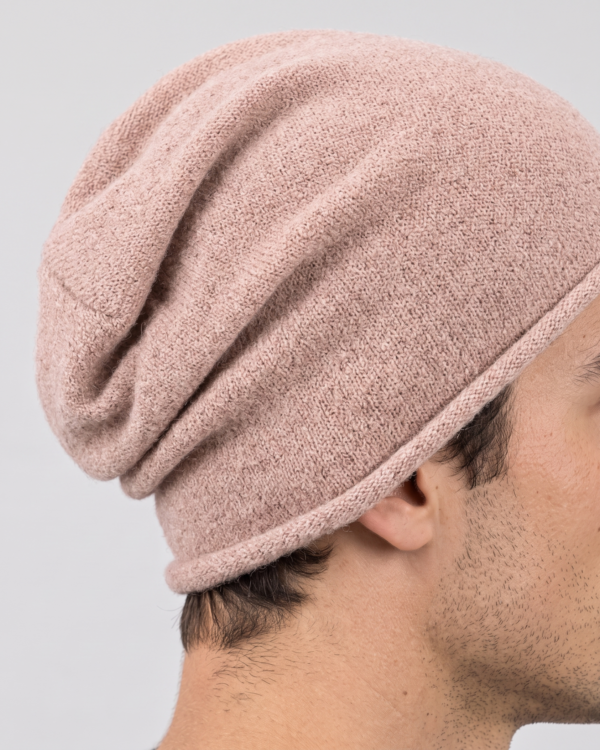 Men's Everyday Knit Beanie — Lotus Pink / 50 × 27 cm — fit detail — wb-gender-final-147
