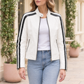 Women's Gianna Leather Striped Racer Jacket — Wht/Black — hero