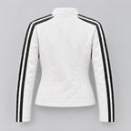 Women's Gianna Leather Striped Racer Jacket — Wht/Black — product-back