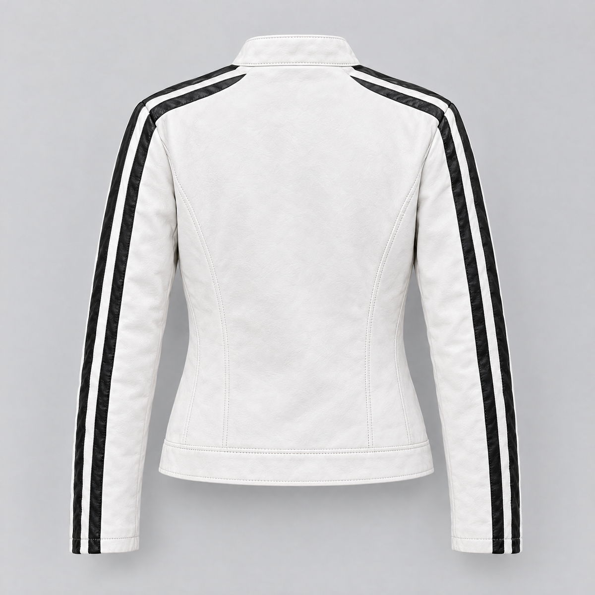Women's Gianna Leather Striped Racer Jacket — Wht/Black — product-back