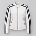 Women's Gianna Leather Striped Racer Jacket — Wht/Black — product-front