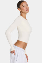 Women's ButterCloud Long-Sleeve Crop Top in Coconut