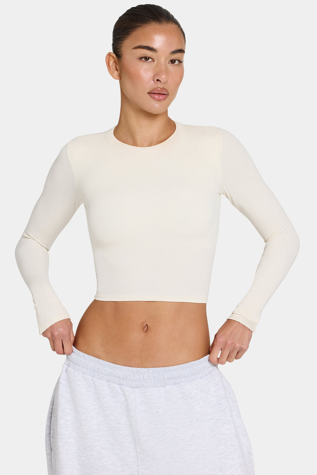 Women's ButterCloud Long-Sleeve Crop Top in Coconut