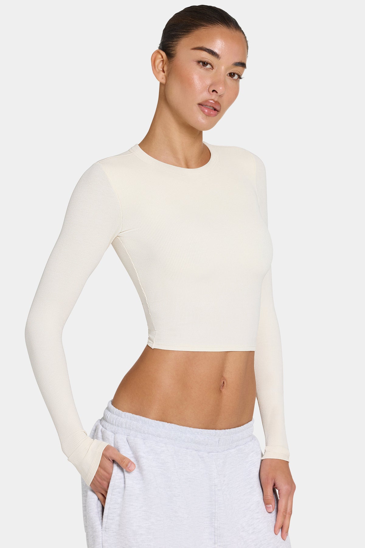 Women's ButterCloud Long-Sleeve Crop Top in Coconut