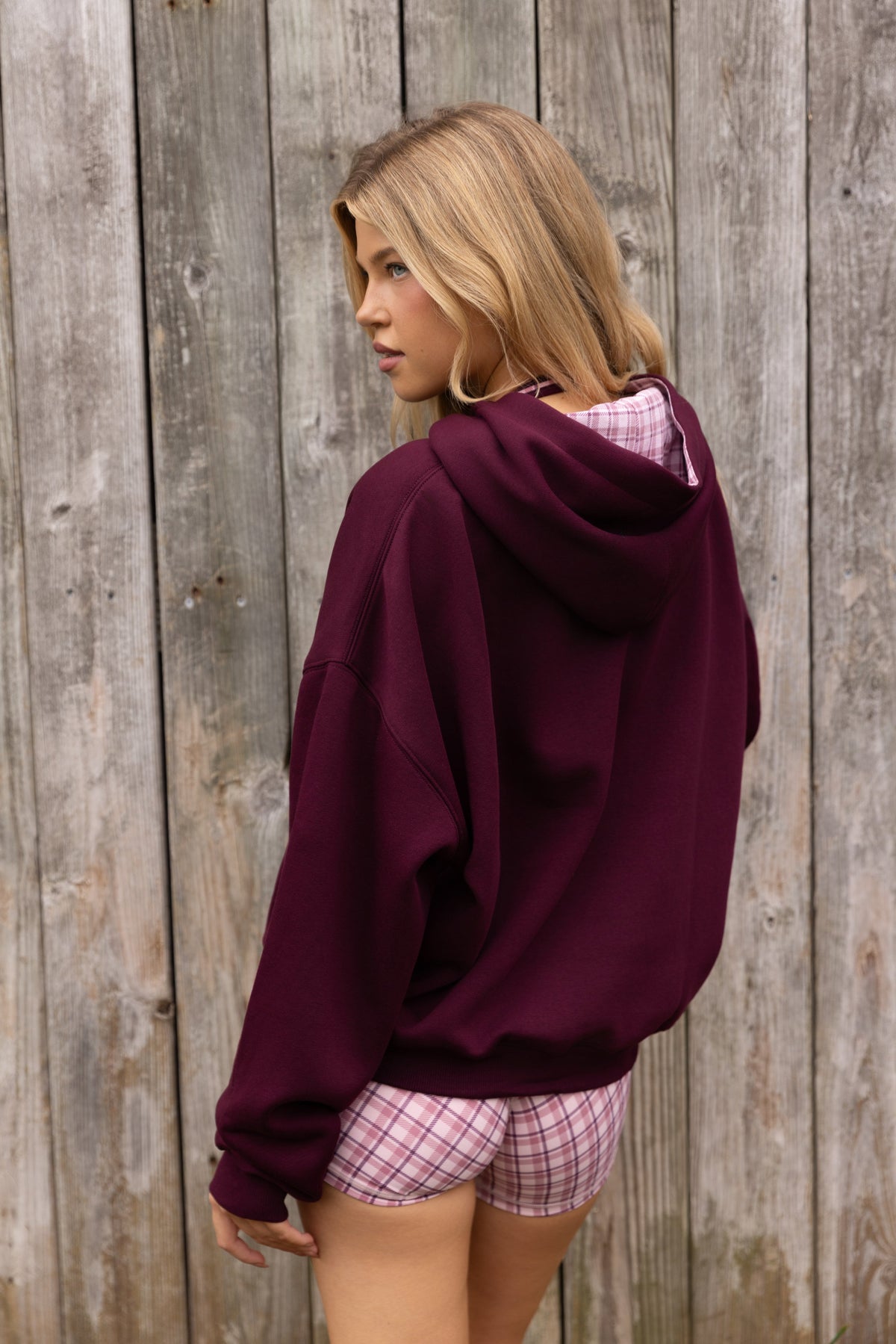Women's Oversized Applique Hoodie in Burgundy — Sweater