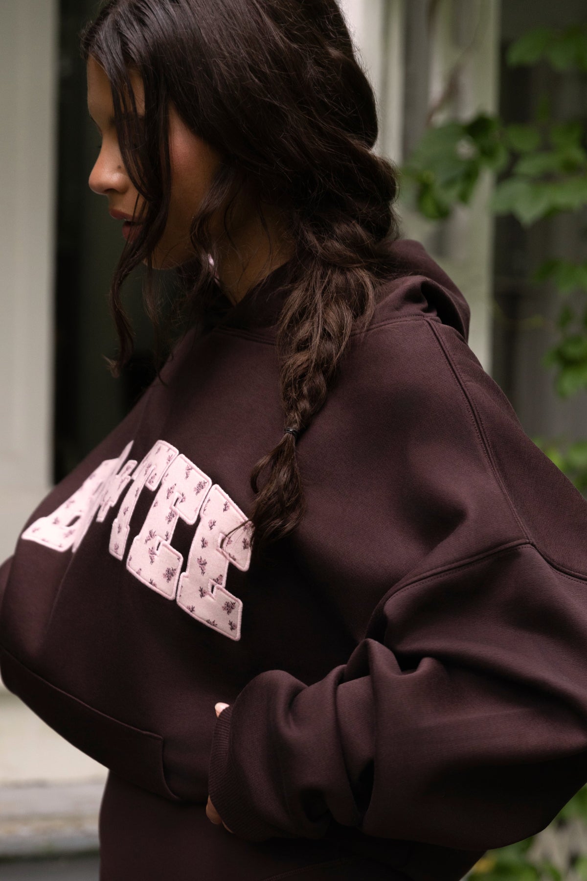 Women's Oversized Applique Hoodie in Espresso — Sweater