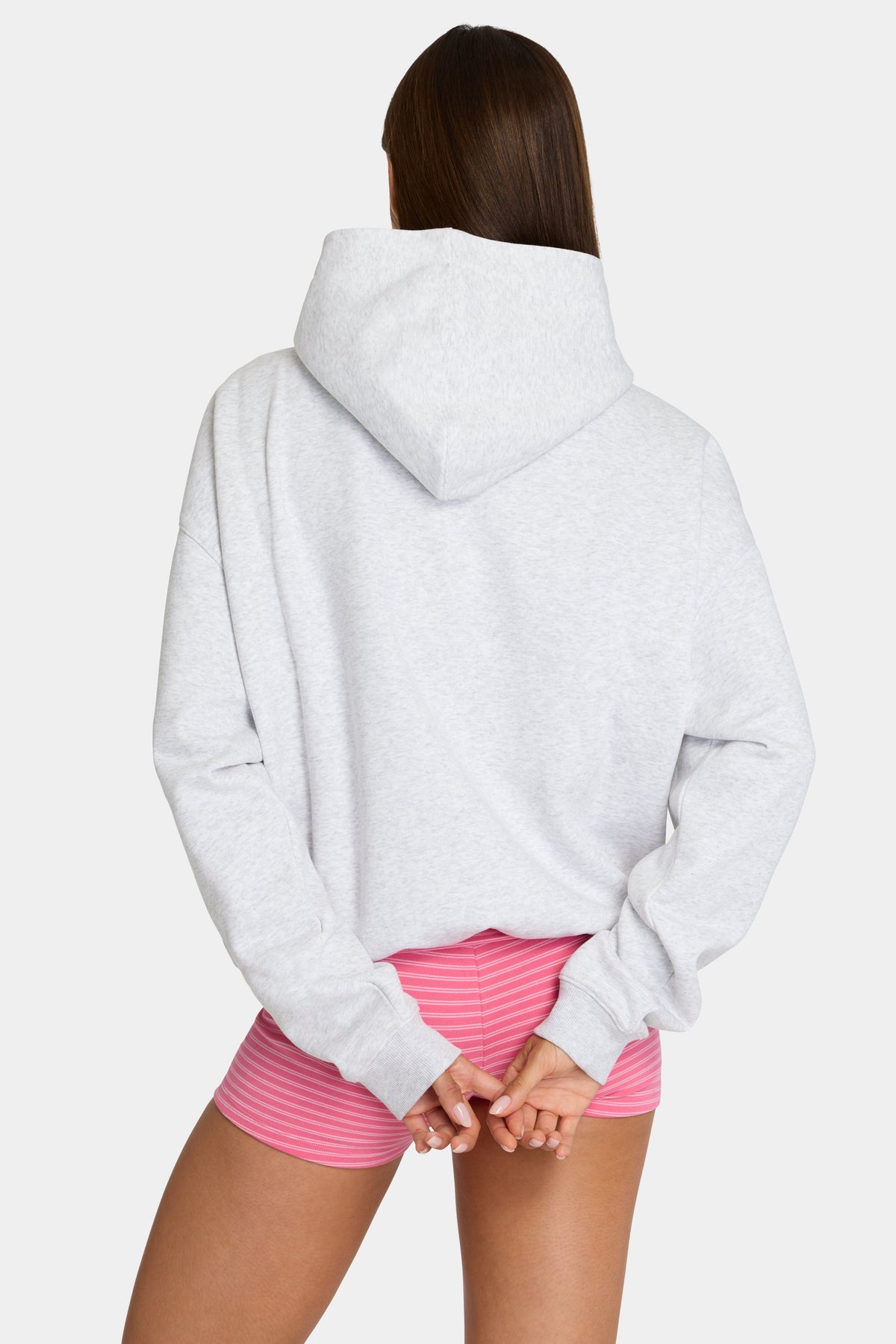 Women's Oversized Applique Hoodie in Grey Marl Stripe — Sweater