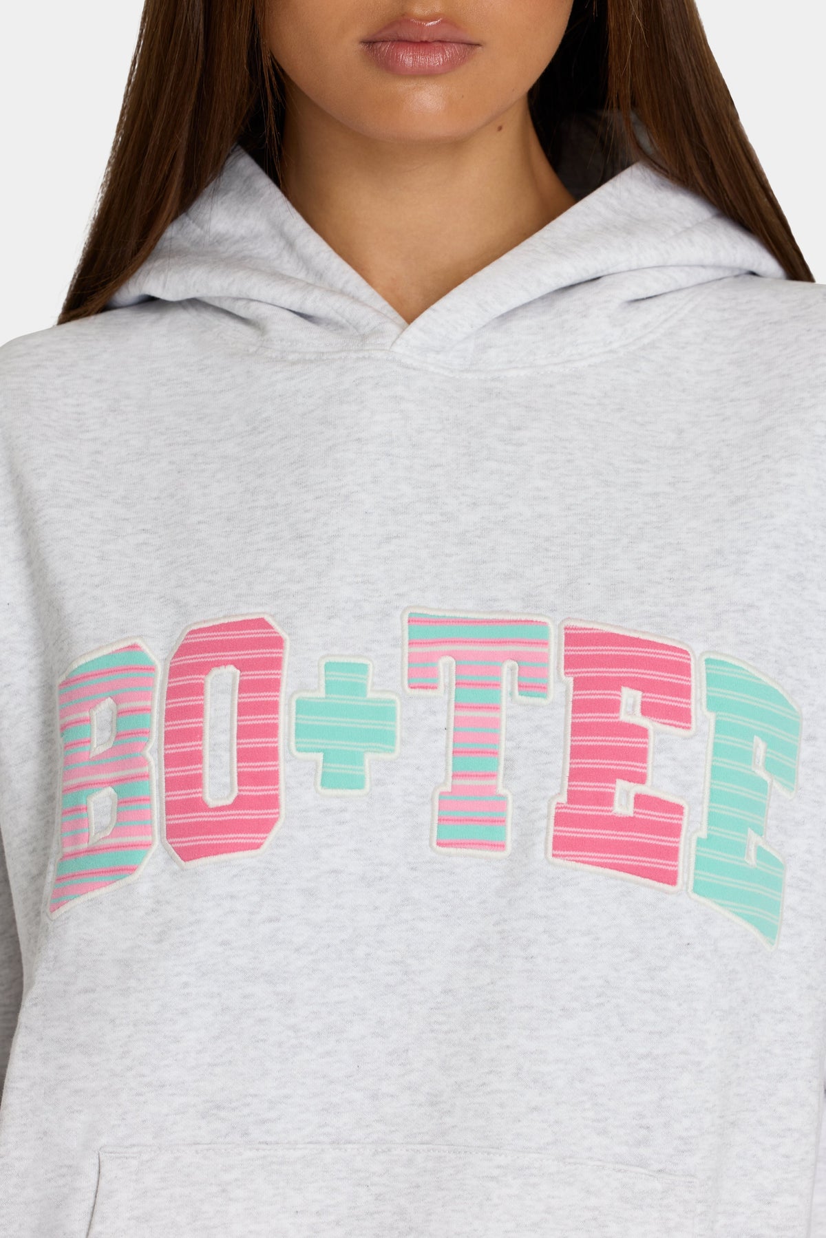 Women's Oversized Applique Hoodie in Grey Marl Stripe — Sweater
