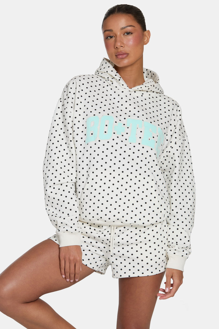 Women's Oversized Applique Hoodie in Monochrome Polka Dot — Sweater