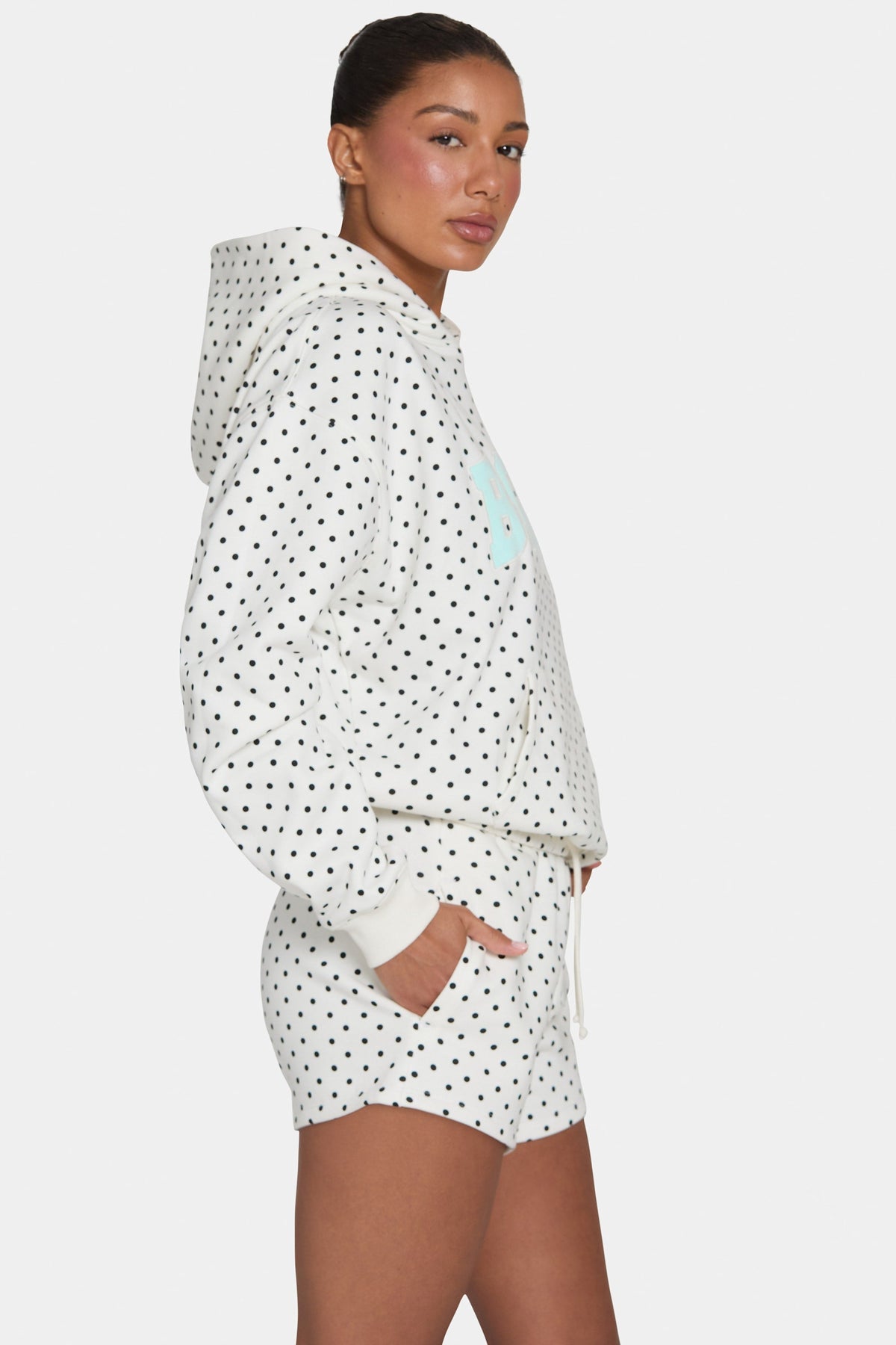 Women's Oversized Applique Hoodie in Monochrome Polka Dot — Sweater