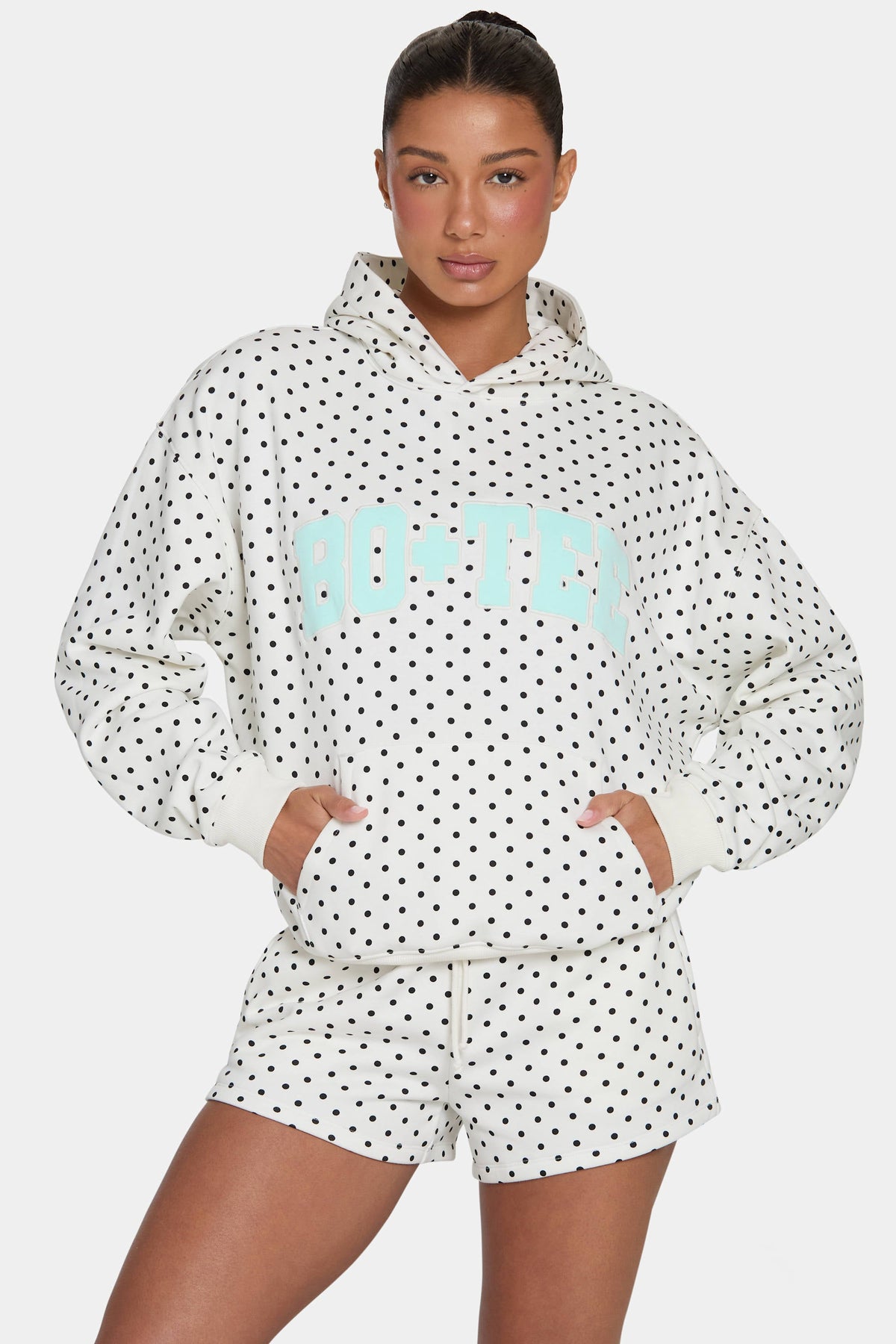 Women's Oversized Applique Hoodie in Monochrome Polka Dot — Sweater