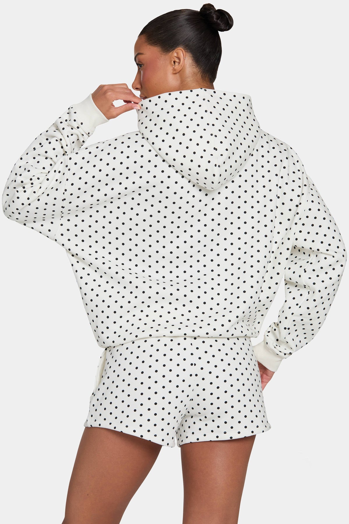 Women's Oversized Applique Hoodie in Monochrome Polka Dot — Sweater