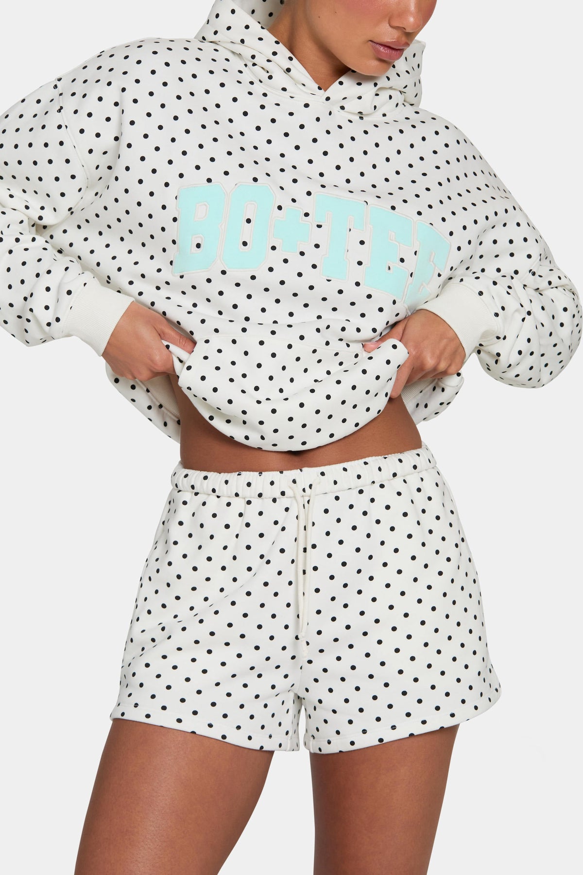 Women's Oversized Applique Hoodie in Monochrome Polka Dot — Sweater