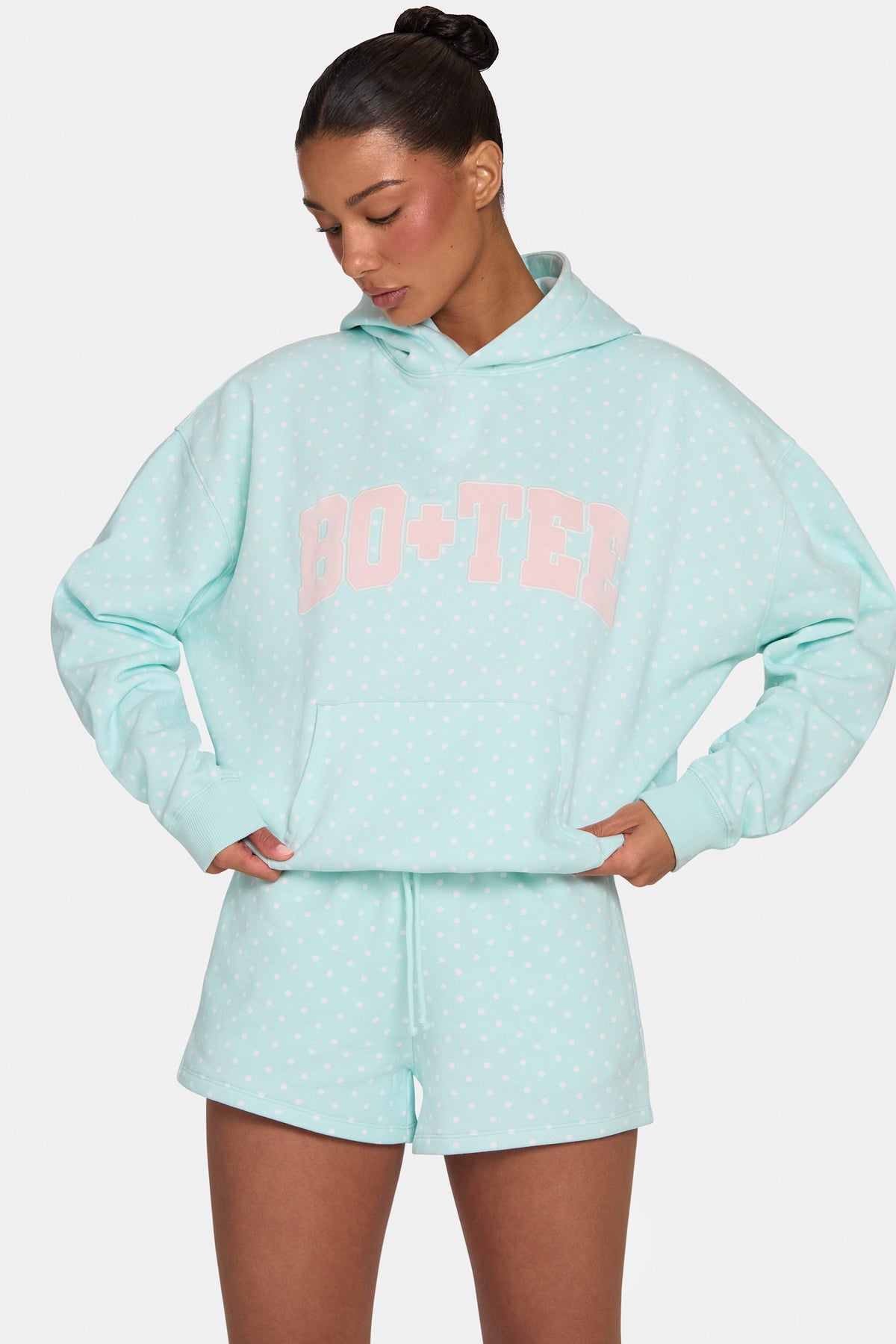 Women's Oversized Applique Hoodie in Peppermint Polka Dot — Sweater