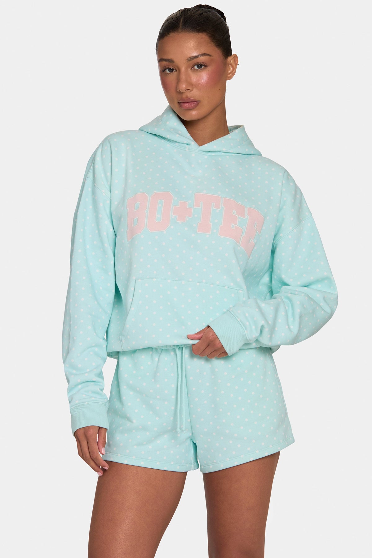 Women's Oversized Applique Hoodie in Peppermint Polka Dot — Sweater