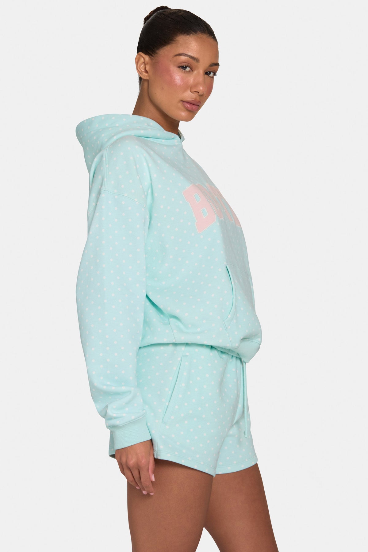 Women's Oversized Applique Hoodie in Peppermint Polka Dot — Sweater