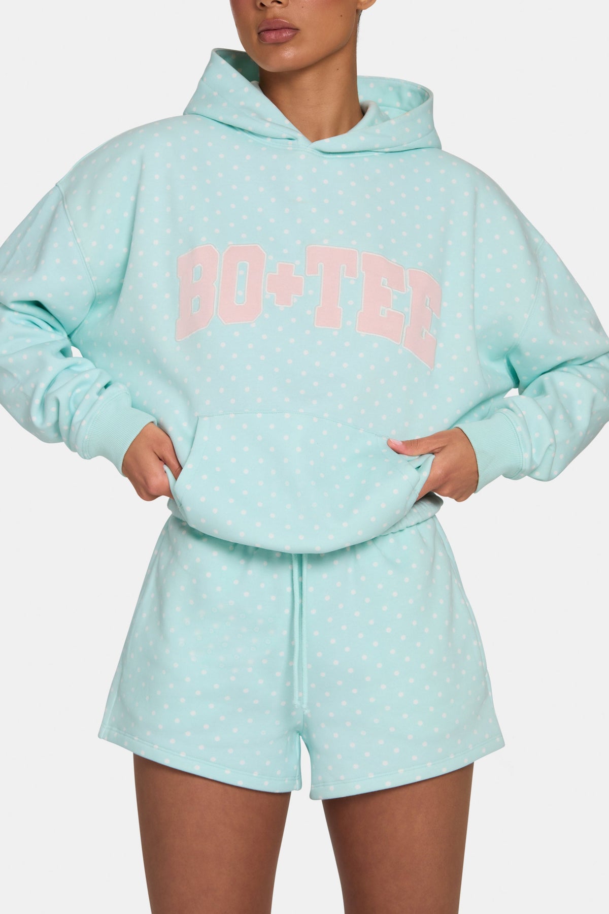 Women's Oversized Applique Hoodie in Peppermint Polka Dot — Sweater