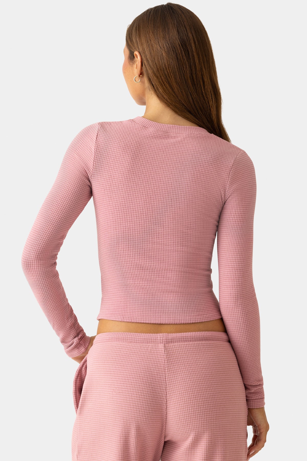 Women's Ribbed Jersey Crewneck Cardigan in Mauve — Sweater