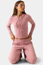 Women's Ribbed Jersey Cropped Hoodie in Mauve — Sweater
