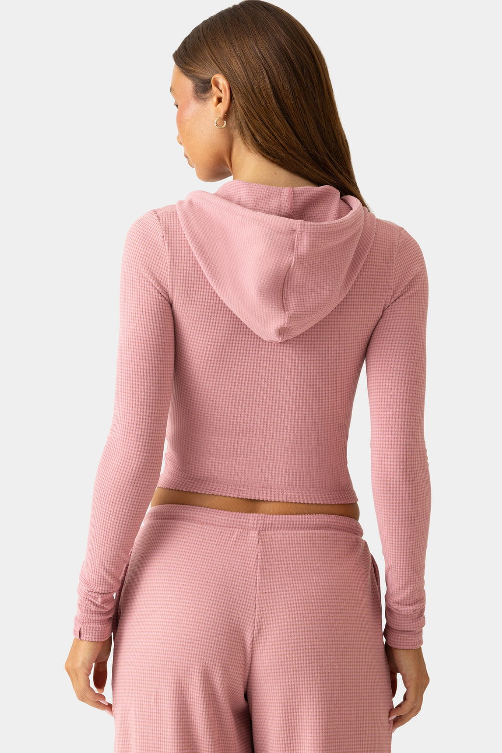 Women's Ribbed Jersey Cropped Hoodie in Mauve — Sweater