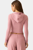 Women's Ribbed Jersey Cropped Hoodie in Mauve — Sweater