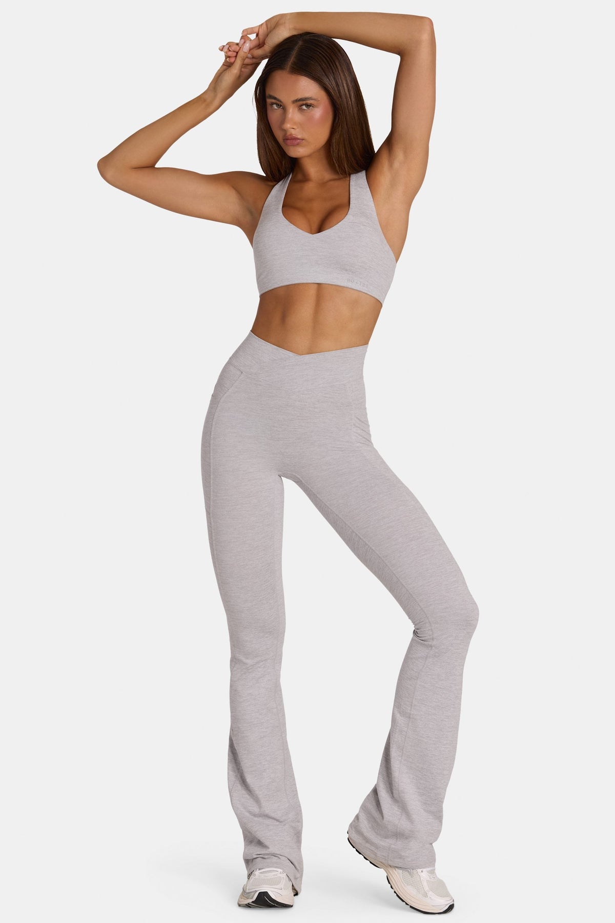 Women's Soft Active V-Waist Flared Leggings in Grey Marl — Activewear