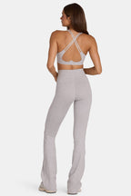Women's Soft Active V-Waist Flared Leggings in Grey Marl — Activewear