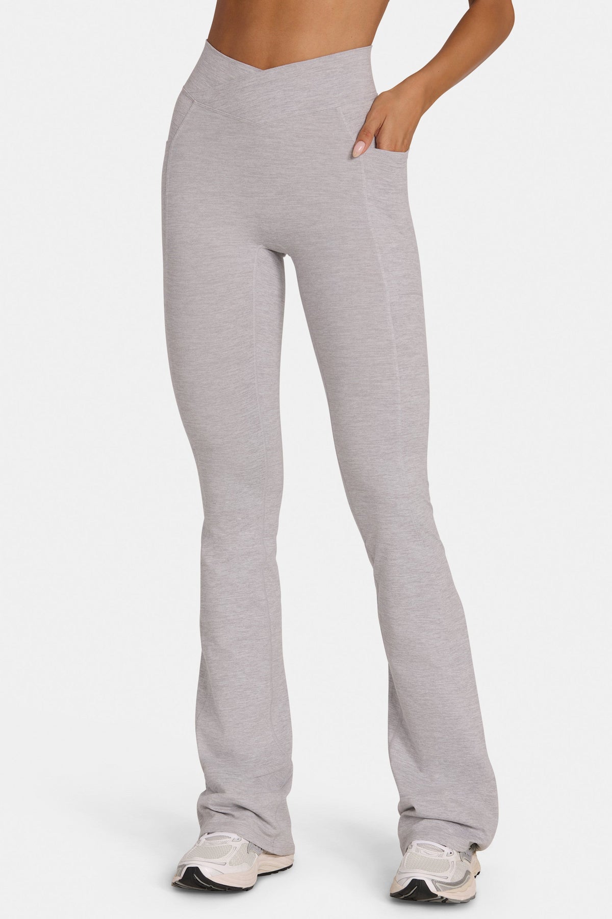 Women's Soft Active V-Waist Flared Leggings in Grey Marl — Activewear