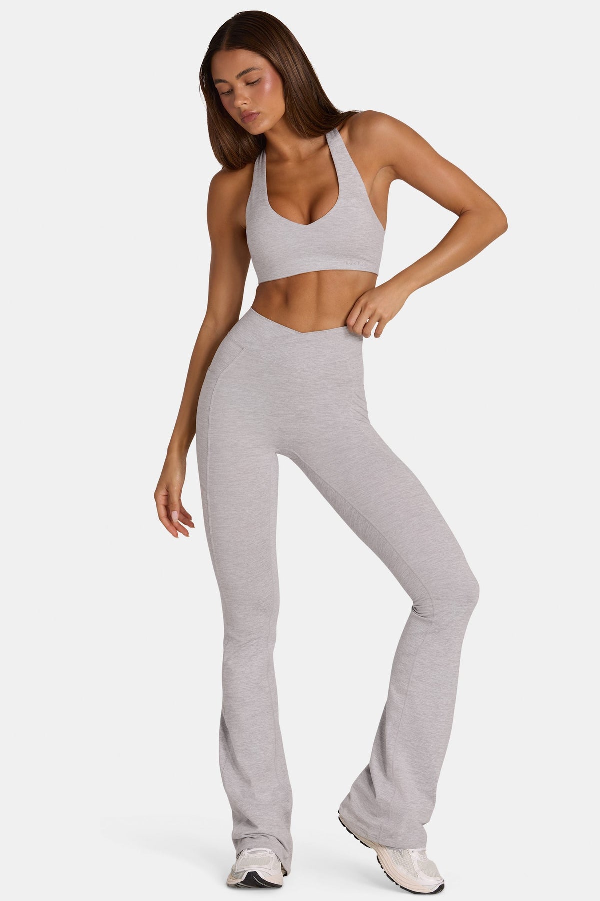 Women's Soft Active V-Waist Flared Leggings in Grey Marl — Activewear