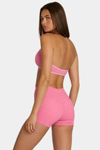 Women's Soft Active Mini Shorts in Pink Stripe