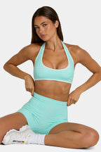 Women's Soft Active Reversible Sports Bra in Aqua Stripe — Activewear