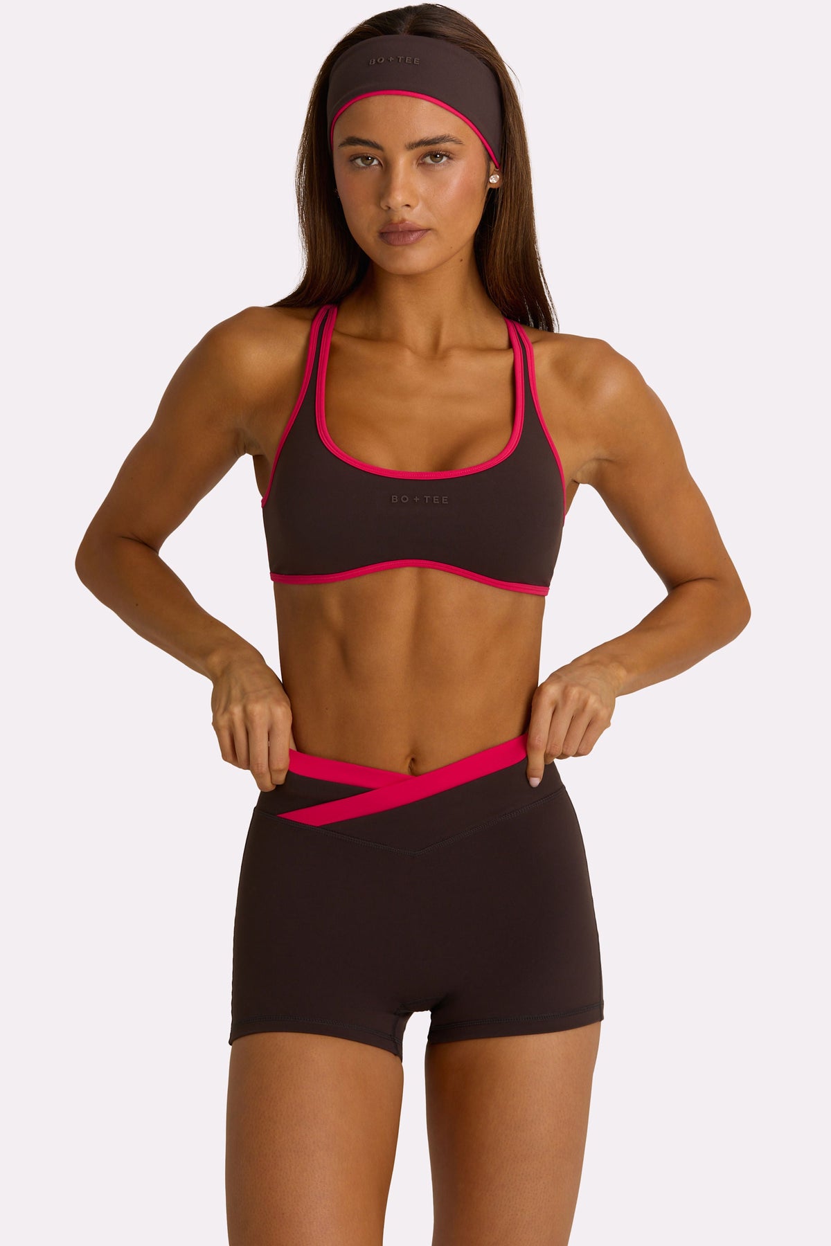 Women's Soft Active Wrap Waist Shorts in Truffle