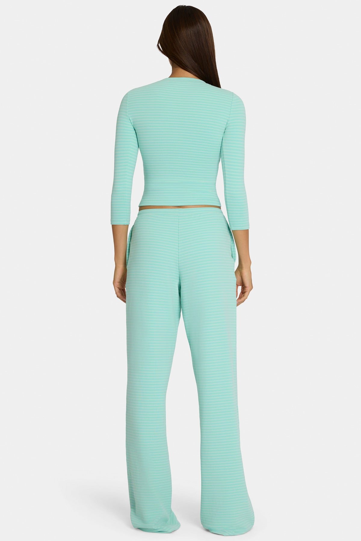 Women's Brushed Jersey Low-Rise Trousers in Aqua Stripe — Pants