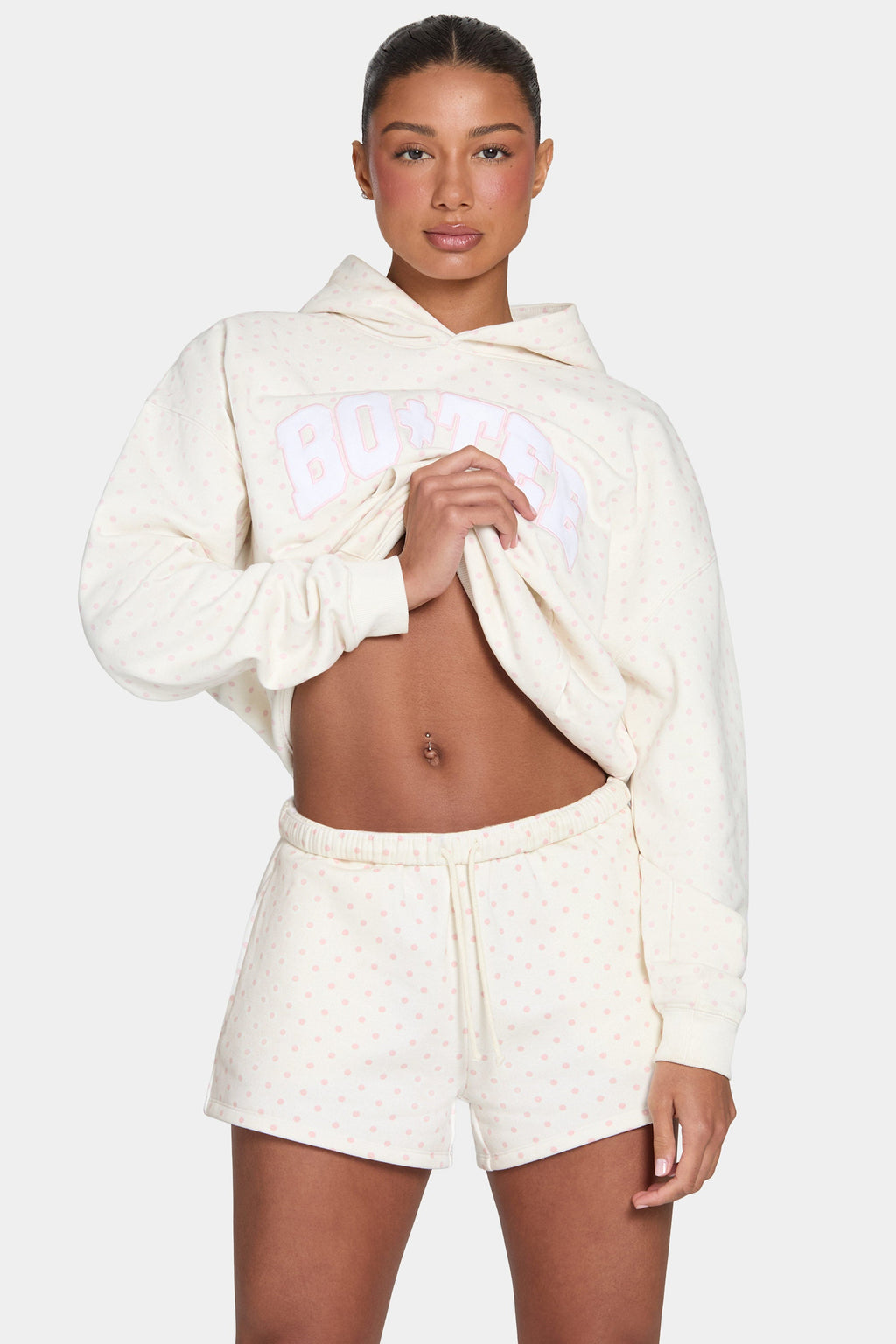 Women's Sweat Shorts in Blush Polka Dot