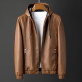 Men's Hooded Zip-Front Jacket with Zipped Pockets — Tan
