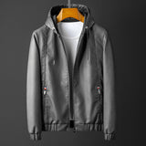 Men's Hooded Zip-Front Jacket with Zipped Pockets — Dark Gray