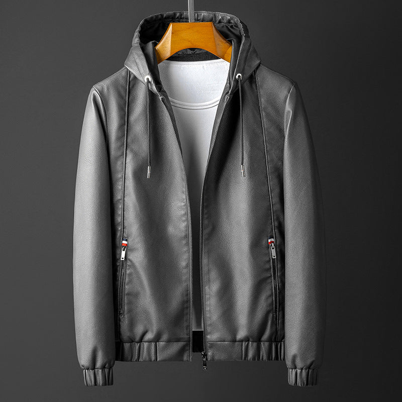 Men's Hooded Zip-Front Jacket with Zipped Pockets — Dark Gray