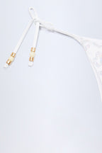 Women's Side-Tie Bead Thong Bikini Bottoms in White Leopard Hotfix — Swimwear