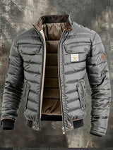 Men's Quilted Zip-Front Jacket with Contrast Collar — Gray