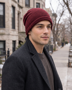 Men's Everyday Knit Beanie — Burgundy / 50 × 27 cm — lifestyle — wb-gender-final-154