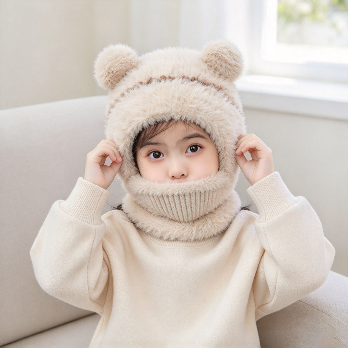 Plush Bear-Ear Hood - Adult & Kids