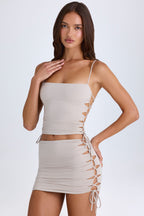 Women's Ruched Cut-Out Top in Taupe