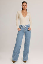 Women's Drawstring Straight-Leg Jeans in Light Wash