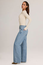 Women's Drawstring Straight-Leg Jeans in Light Wash