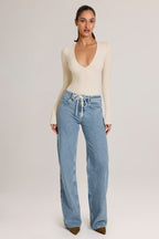 Women's Drawstring Straight-Leg Jeans in Light Wash
