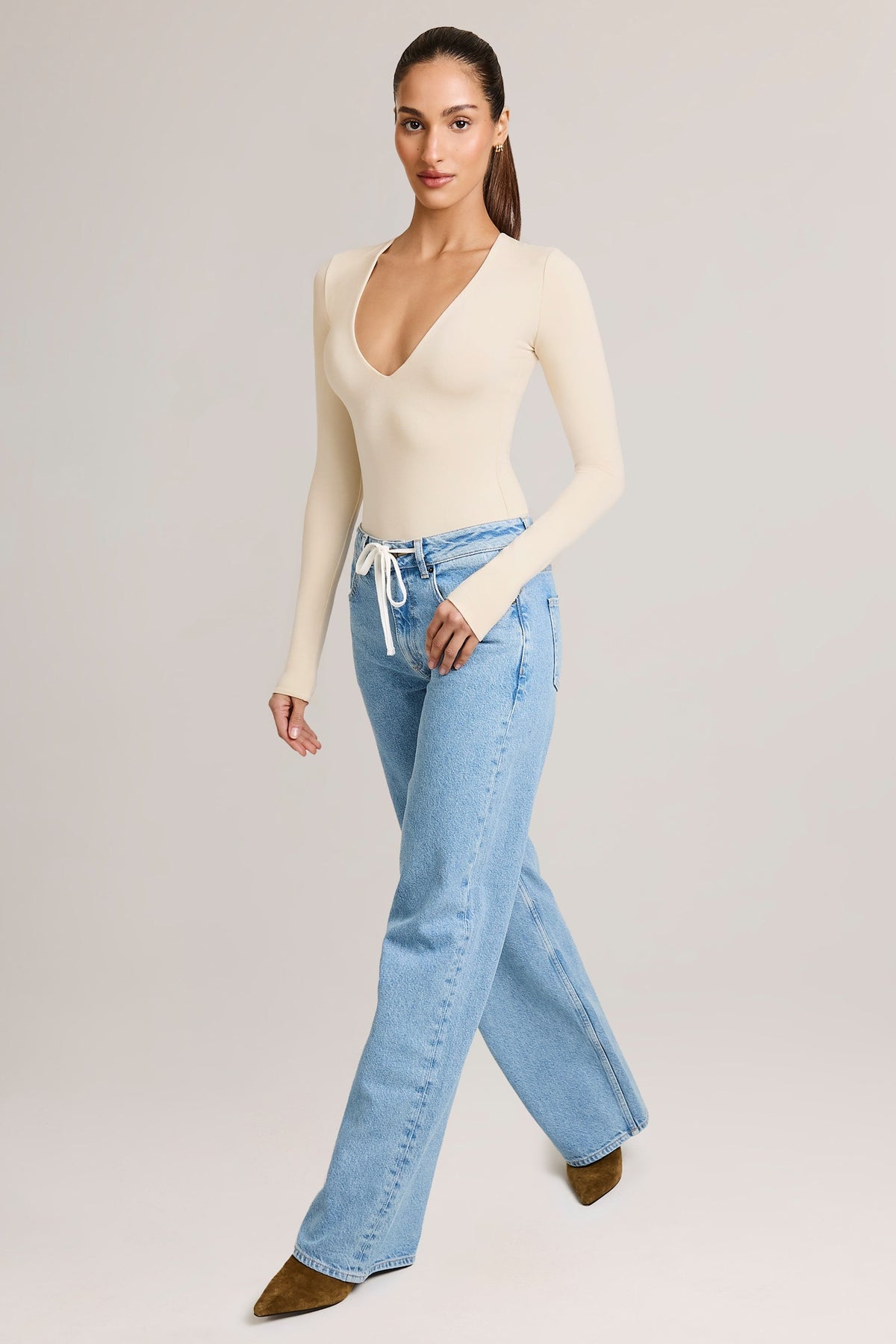 Women's Drawstring Straight-Leg Jeans in Light Wash
