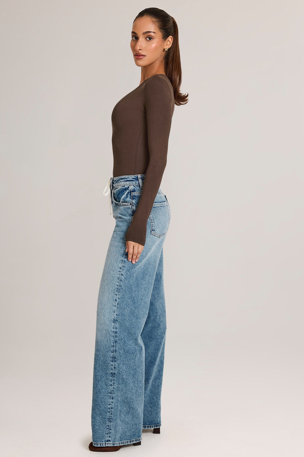 Women's Drawstring Straight-Leg Jeans in Mid Wash